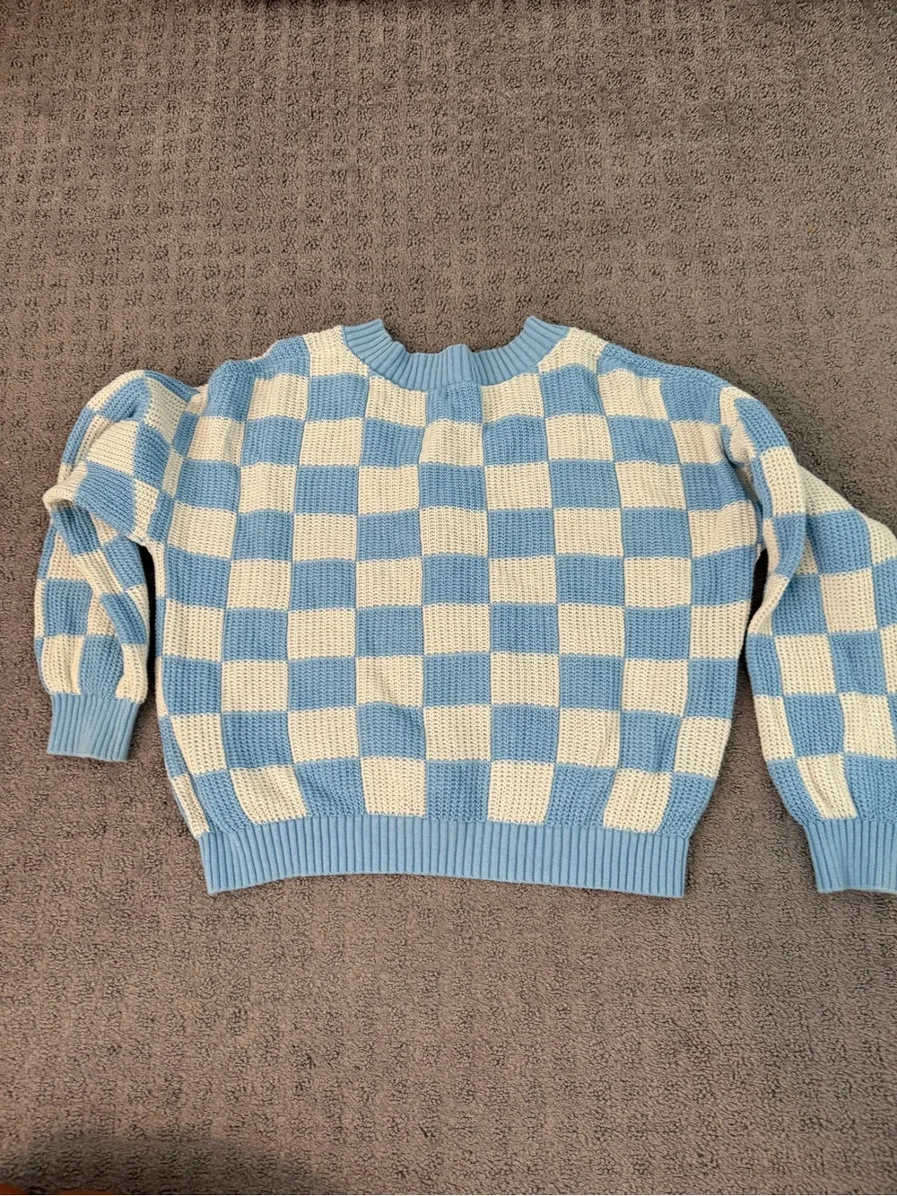 Old Navy Light Blue & Cream Checkerboard Cardigan